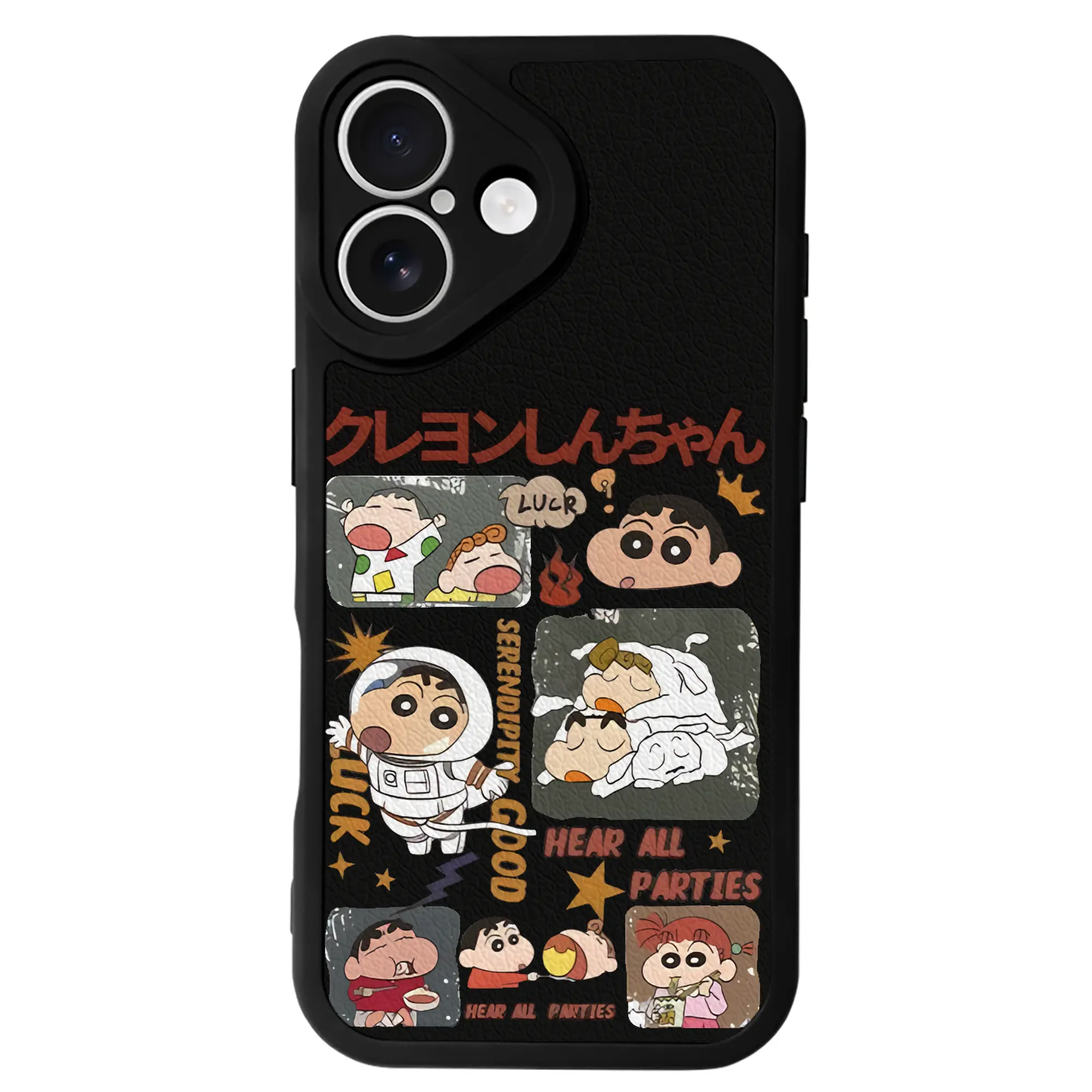 クレヨンしんちゃん グッズ 野原 しんのすけ - IPhone 16シリーズ対応 ・ シリコンスマホケース ・ レザー調 ・ 高精度フィット ・ 耐衝撃 ・ ワイヤレス充電対応 ・ 精密カット